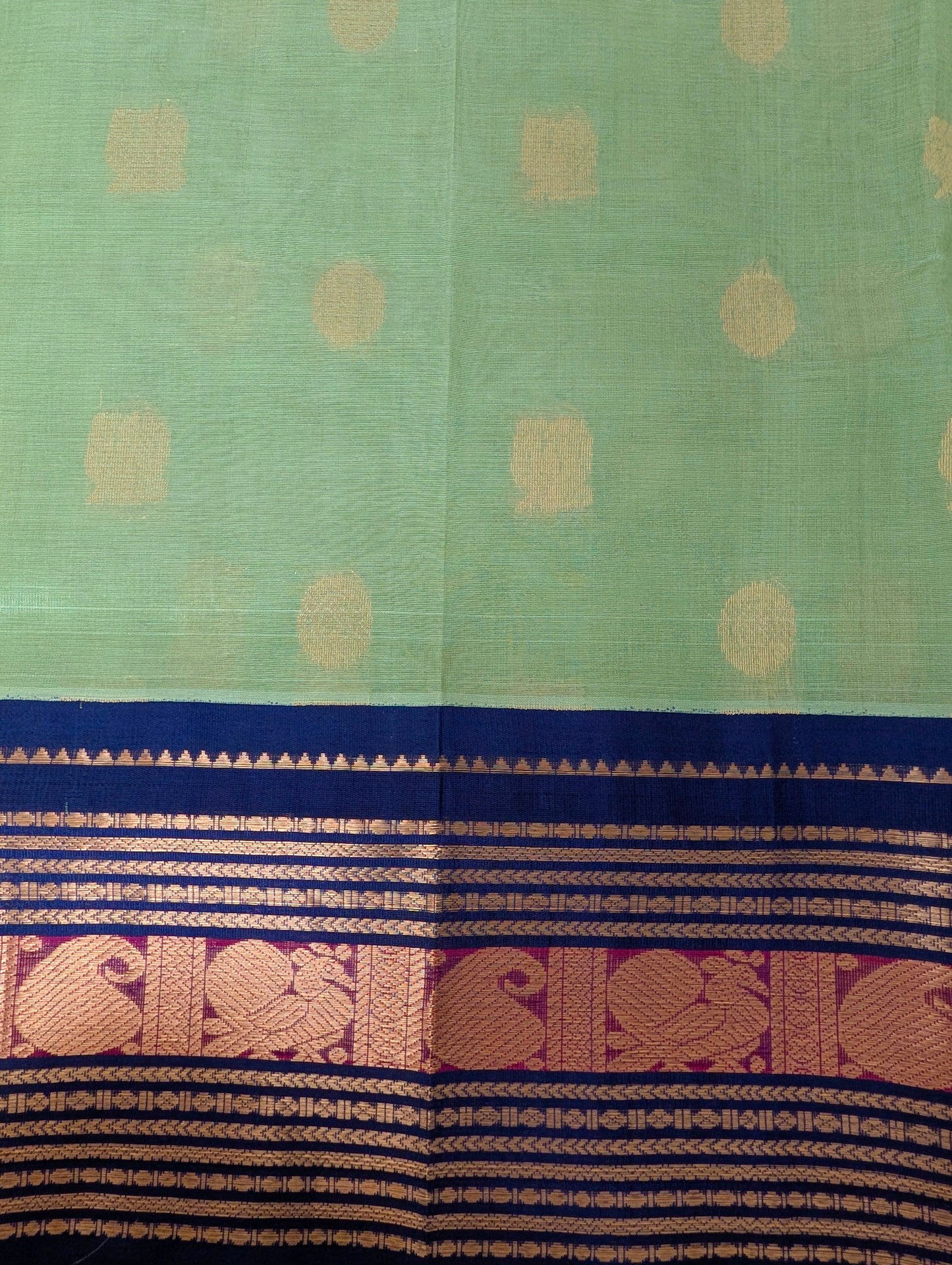 Pista Green with Blue Pure Kanchi silk cotton