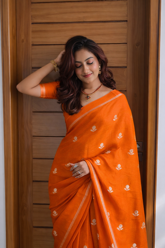 Orange Khadi Viscose Saree