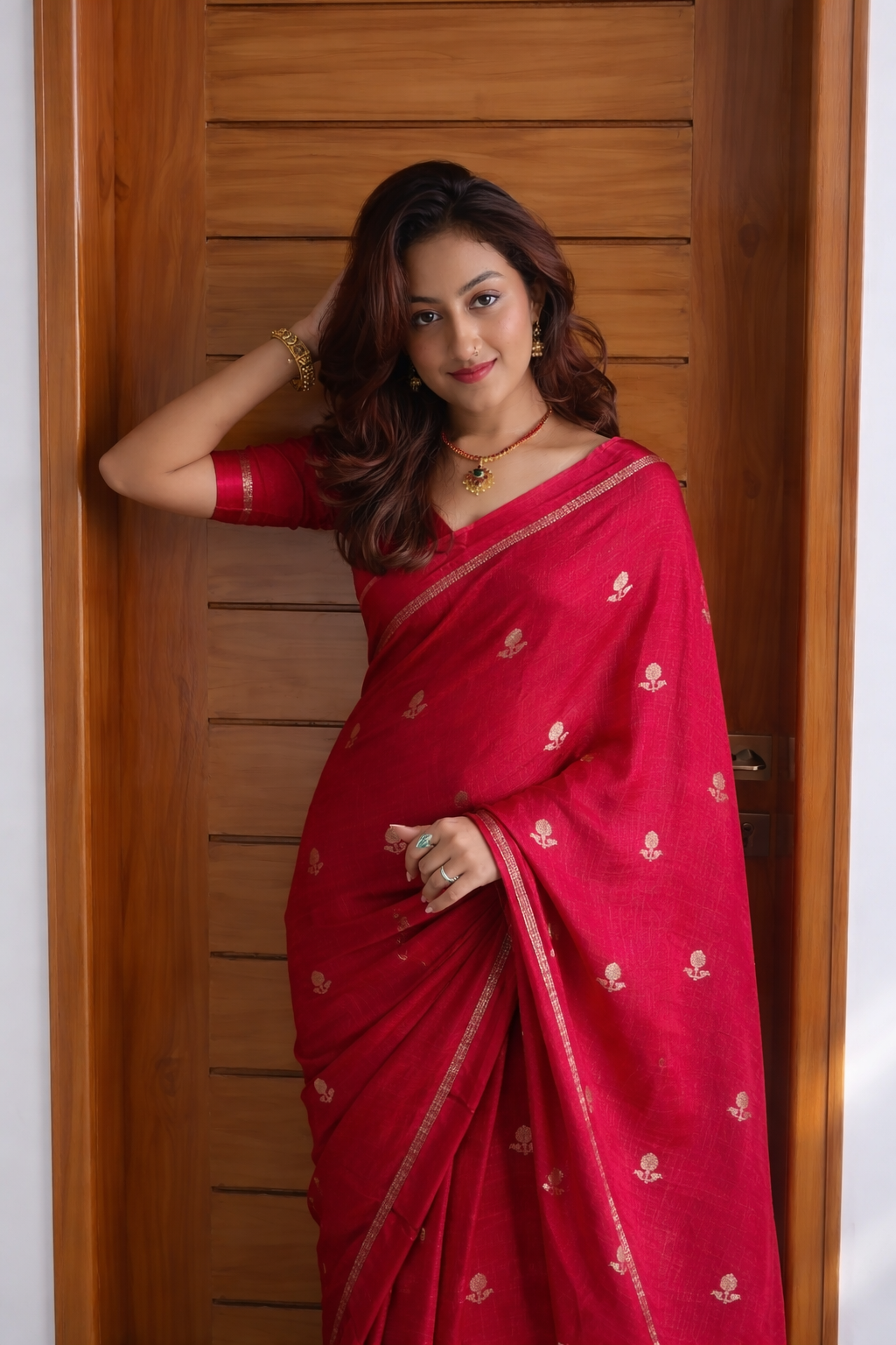 Crimson Red Khadi Viscose Saree