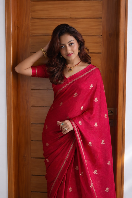 Crimson Red Khadi Viscose Saree
