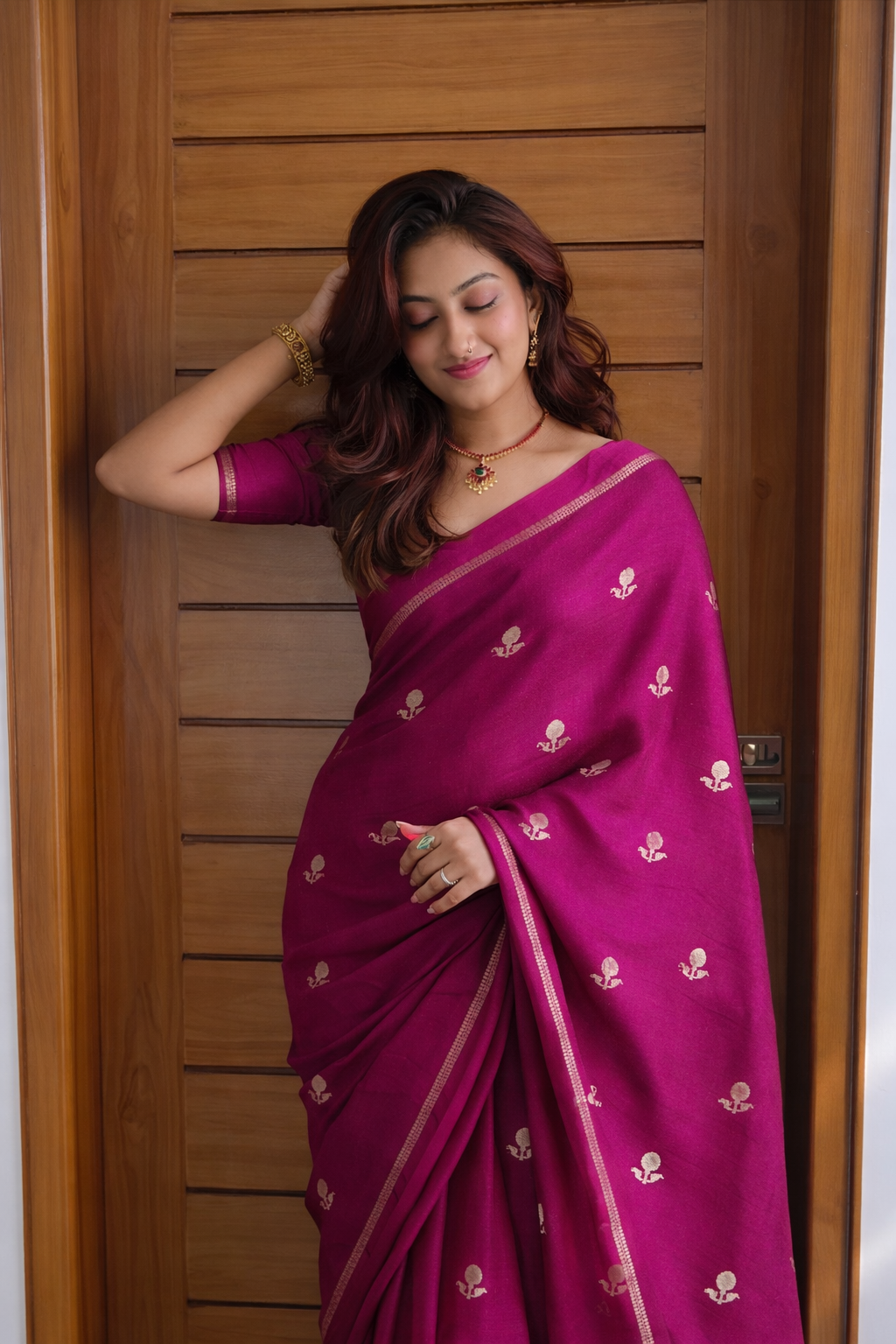 Wine Khadi Viscose Saree