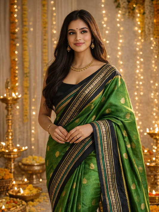 Green and Black Banarasi Warm Silk Saree