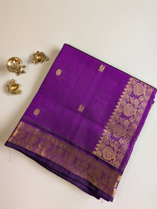 Purple Vaira Oosi Pure Kanchi Silk Cotton Saree with Buttas