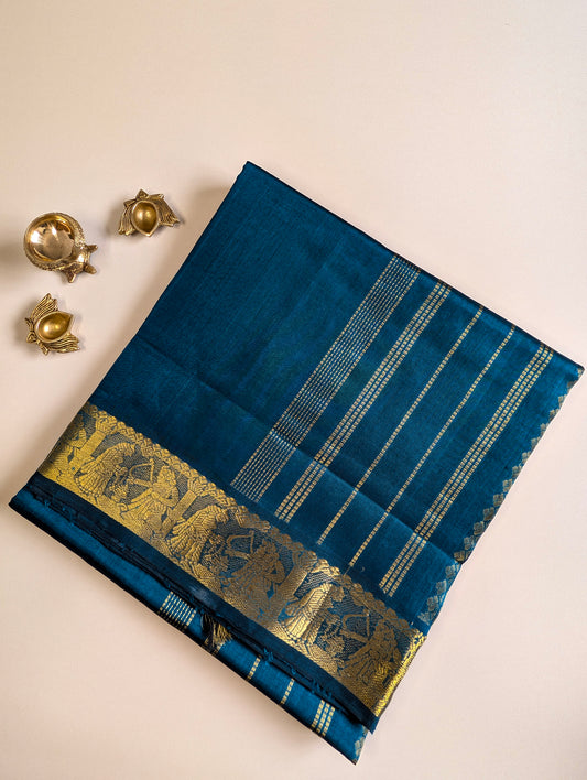 Green Blue Dual shade Pure Kanchi Silk Cotton Saree