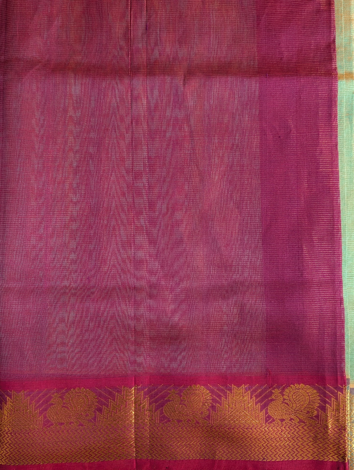 Dual shade Peacock green with purple Vaira Oosi Pura Kanchi Silk Cotton saree