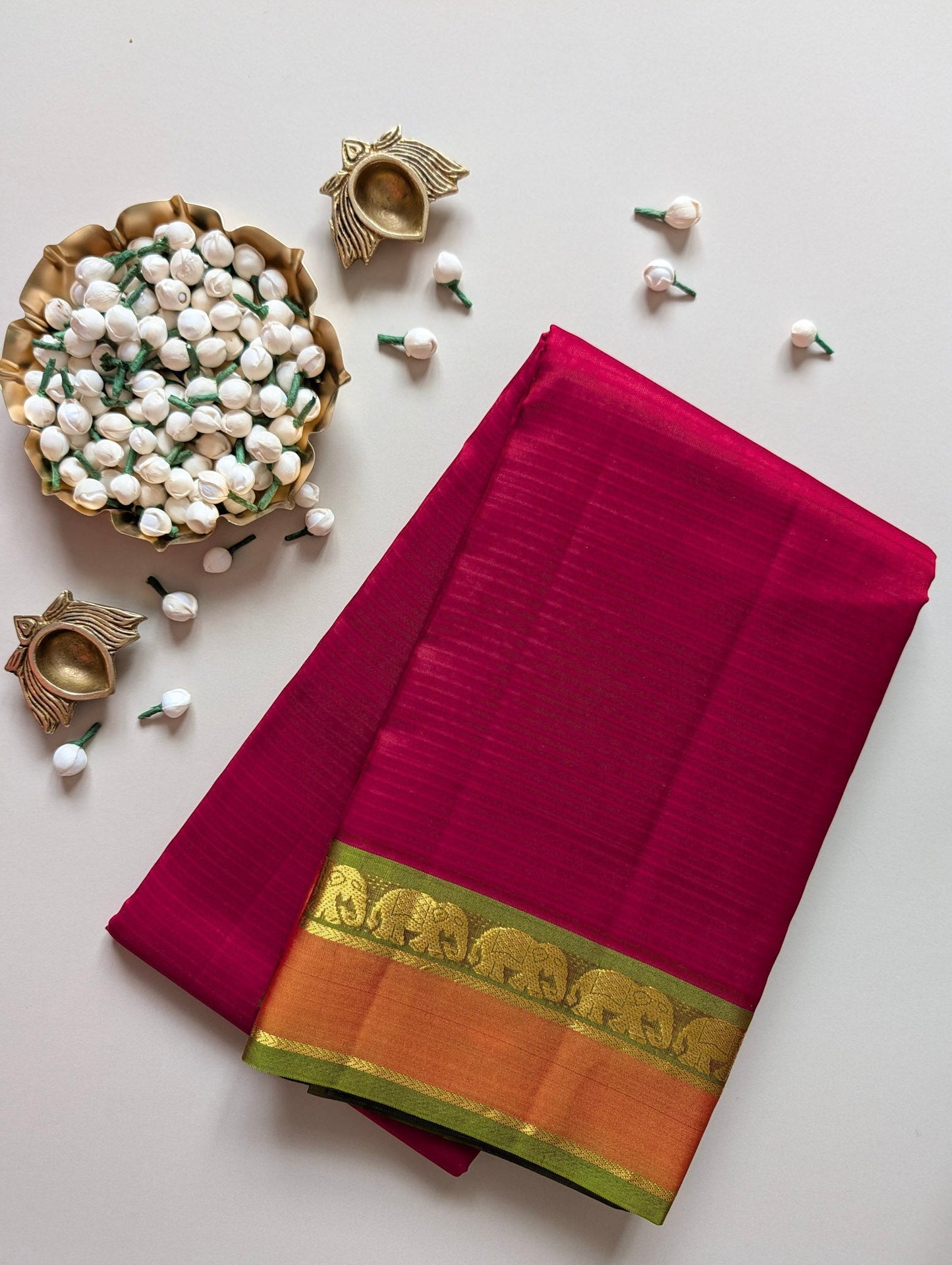 Red with Green Pure Silk Saree