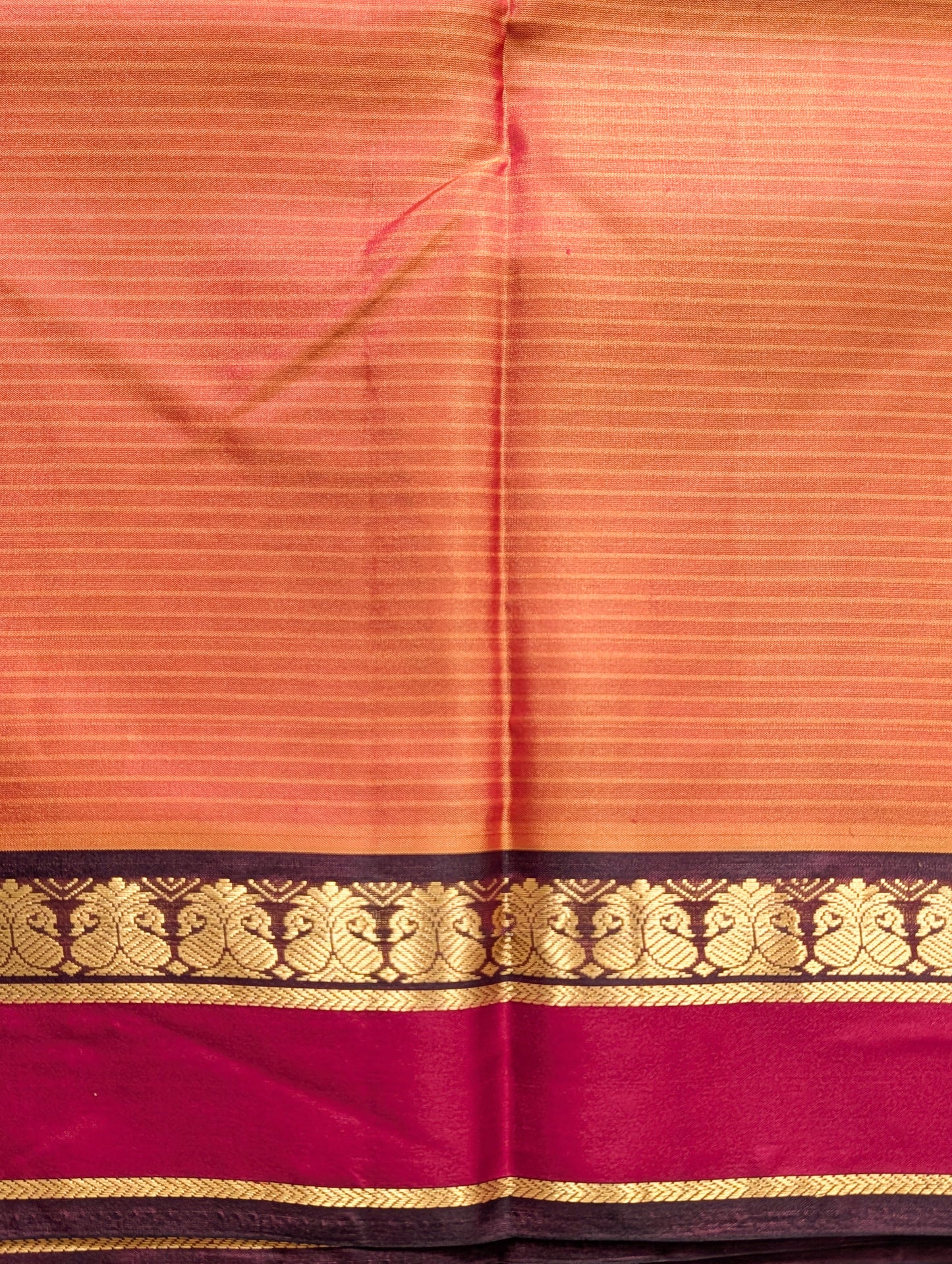 Orange with Maroon Pure Silk Saree