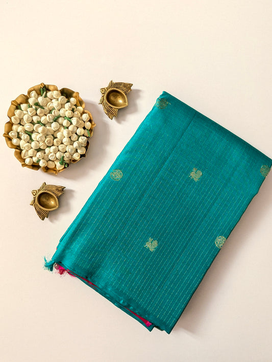 Green checks Borderless Kanjeevaram Silk Saree