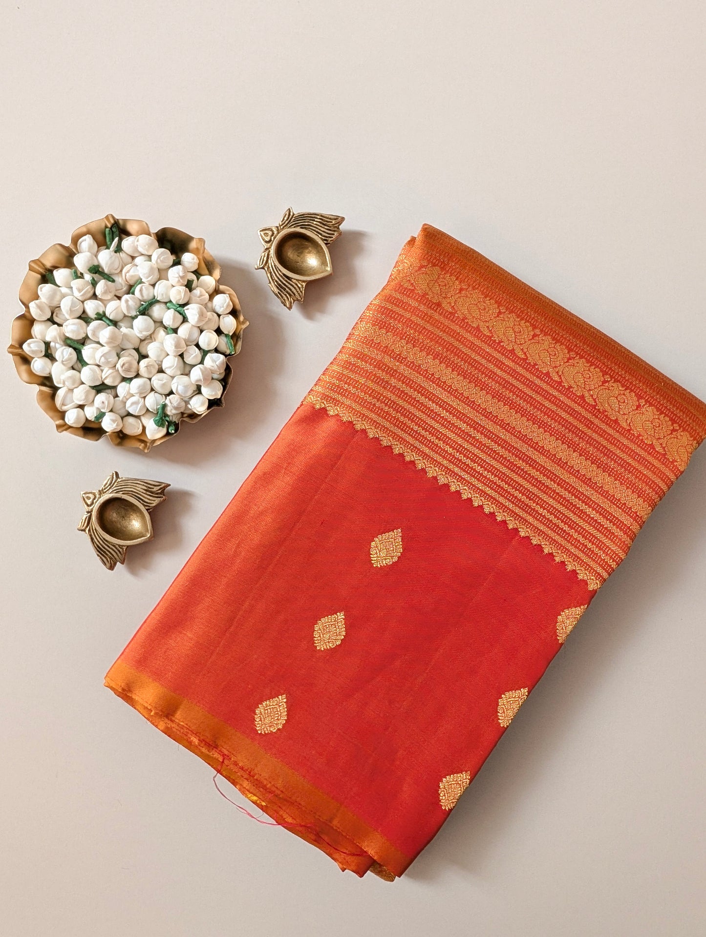 Orange Brocade Kanjeevaram Silk Saree