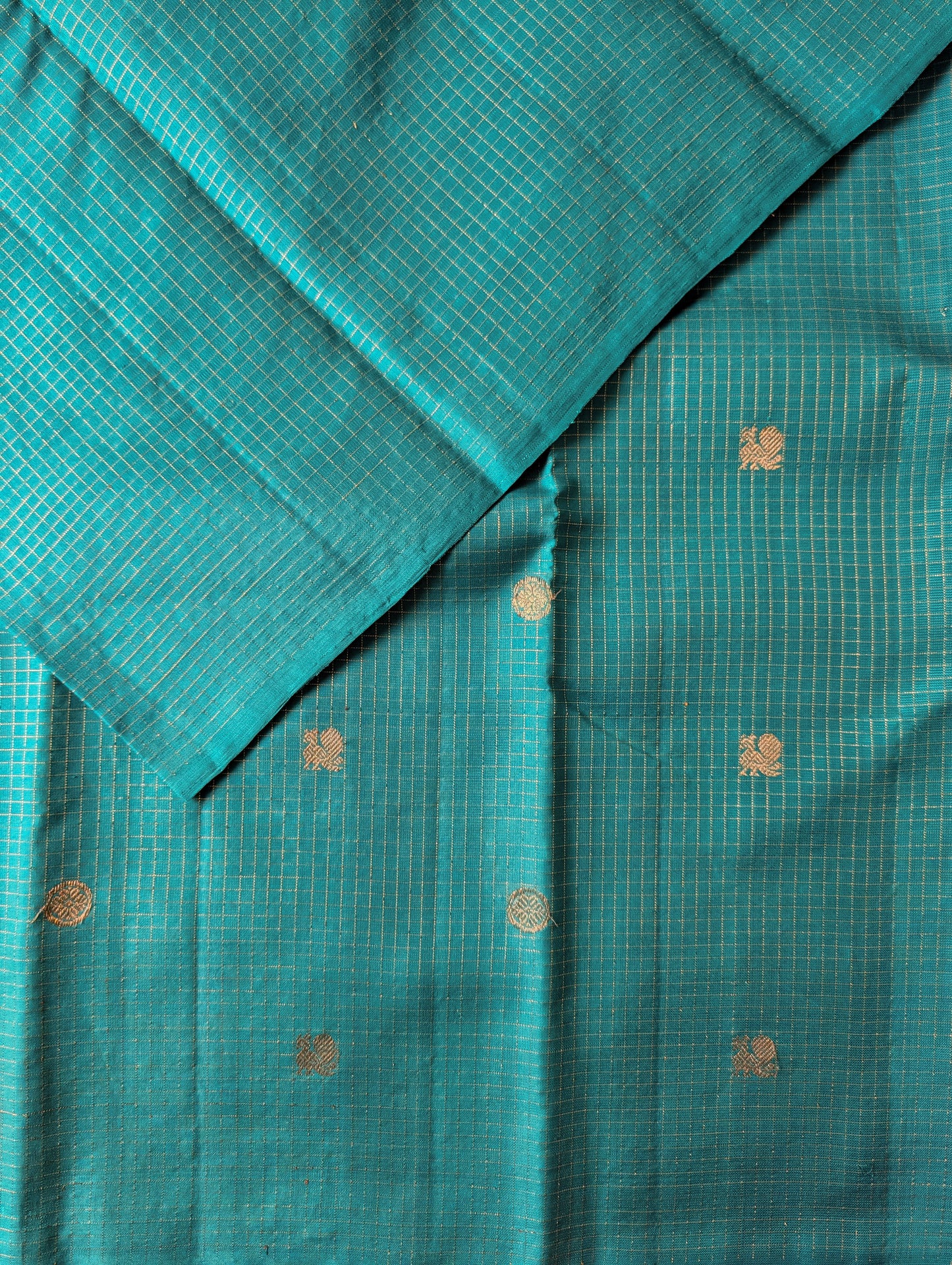 Green checks Borderless Kanjeevaram Silk Saree