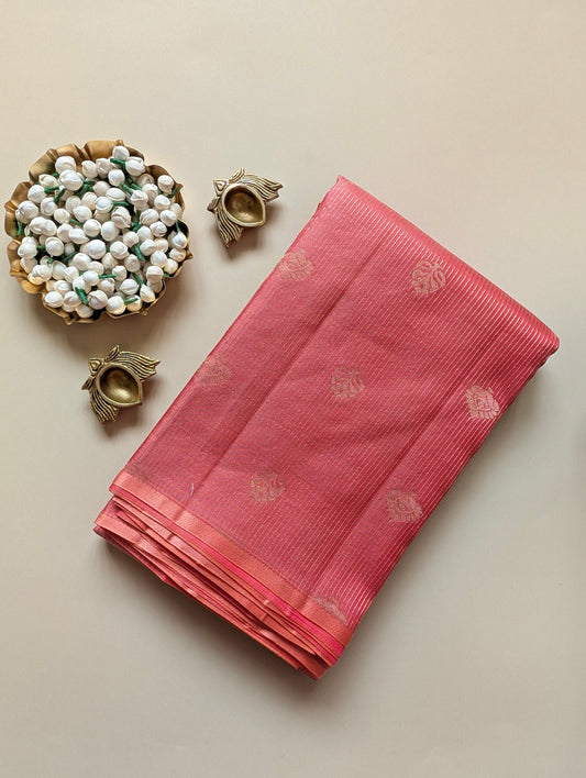 Peach Borderless Kanjeevaram Silk Saree