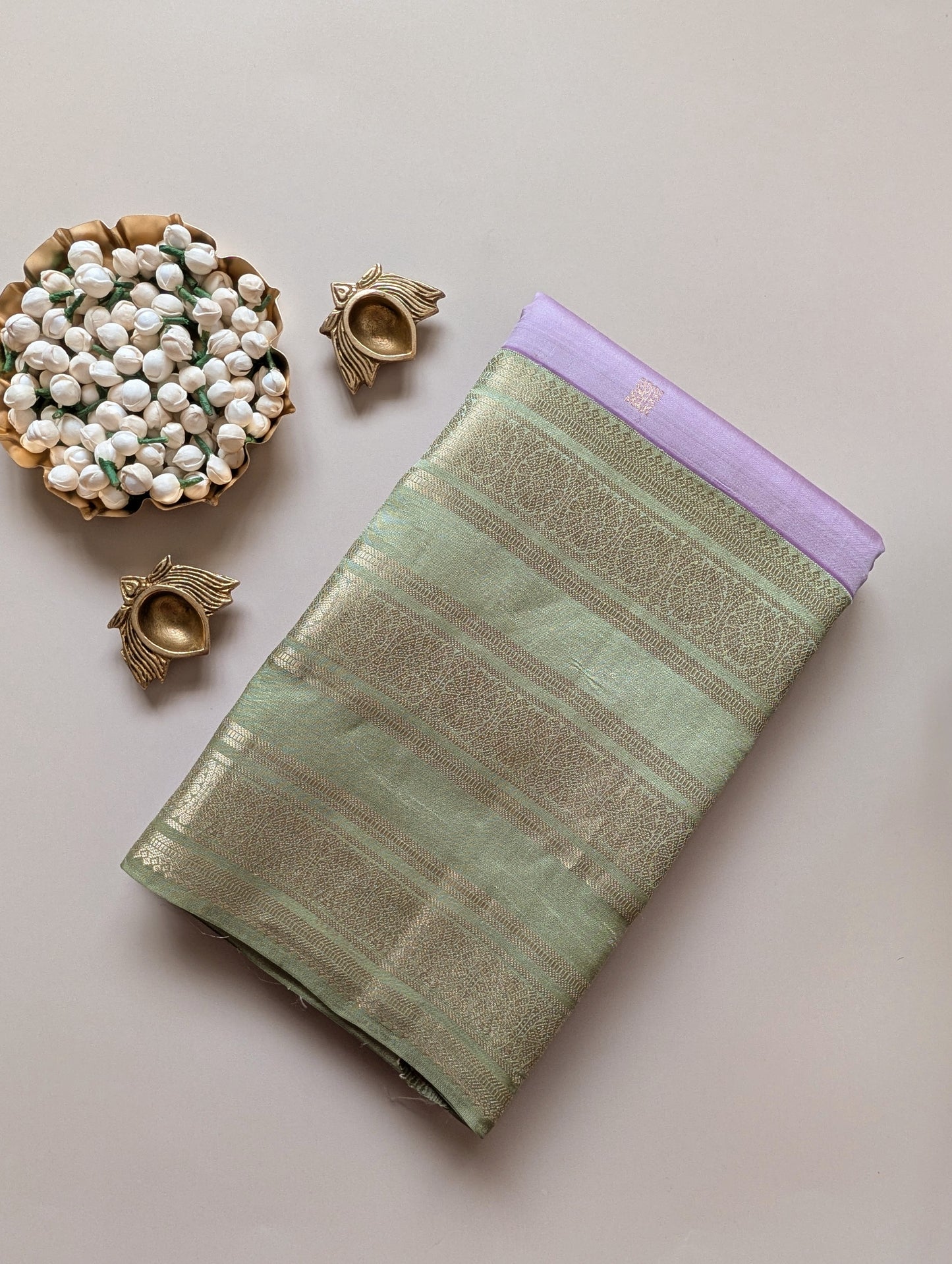 Pastel Purple with green Kanjeevaram Silk Saree
