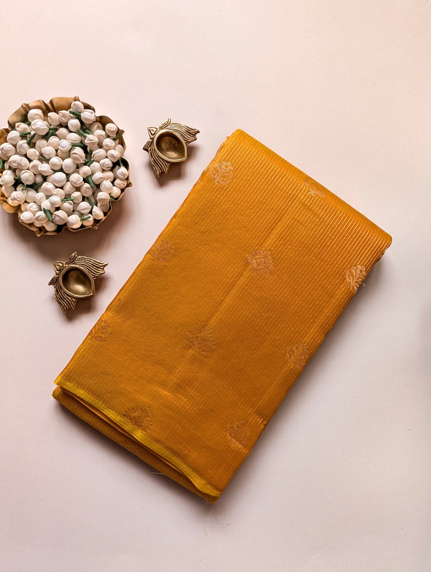 Golden Yellow Borderless Kanjeevaram Silk Saree