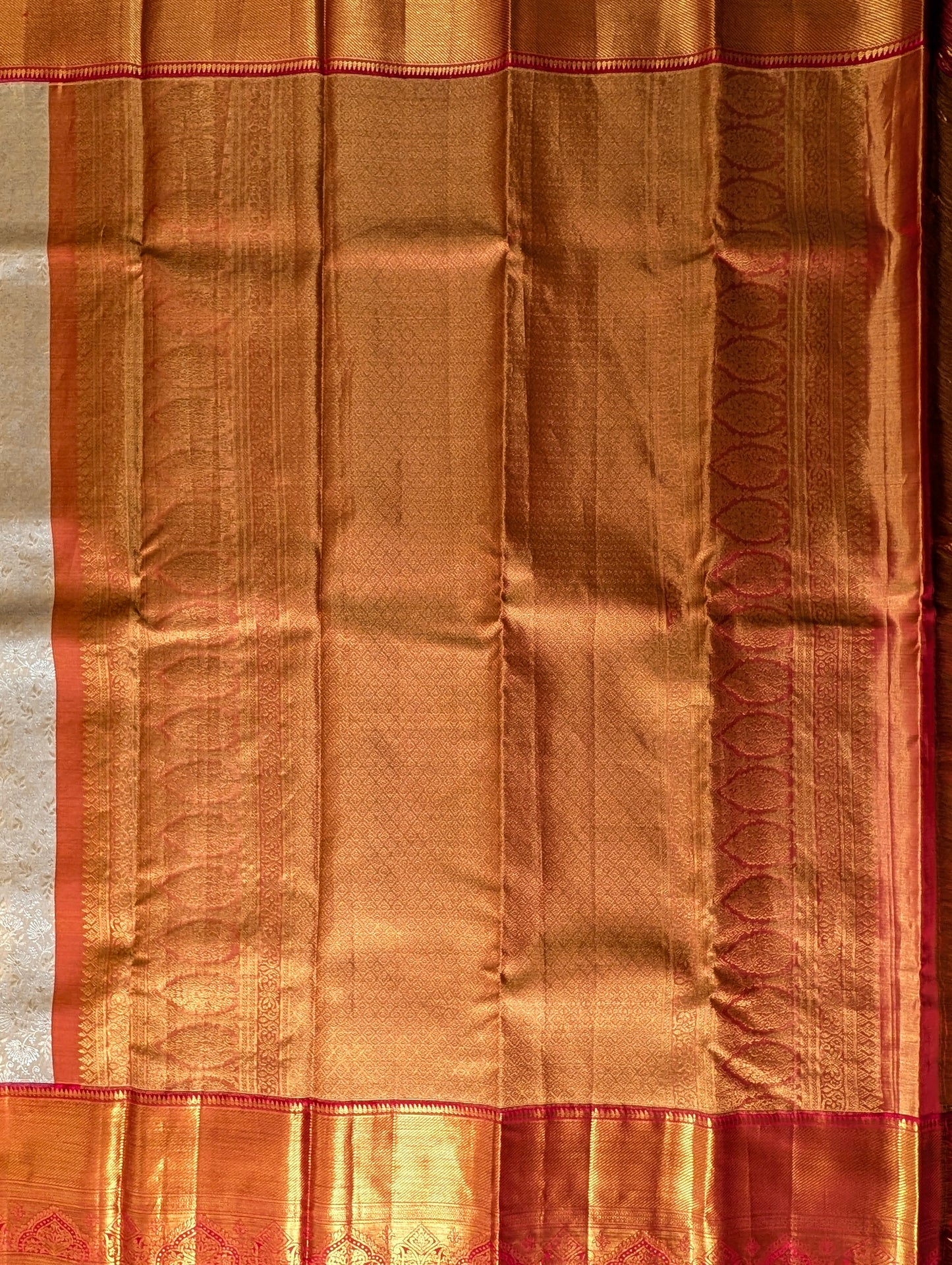 Cream and Red Dandelion Brocade Kanjeevaram Silk Saree