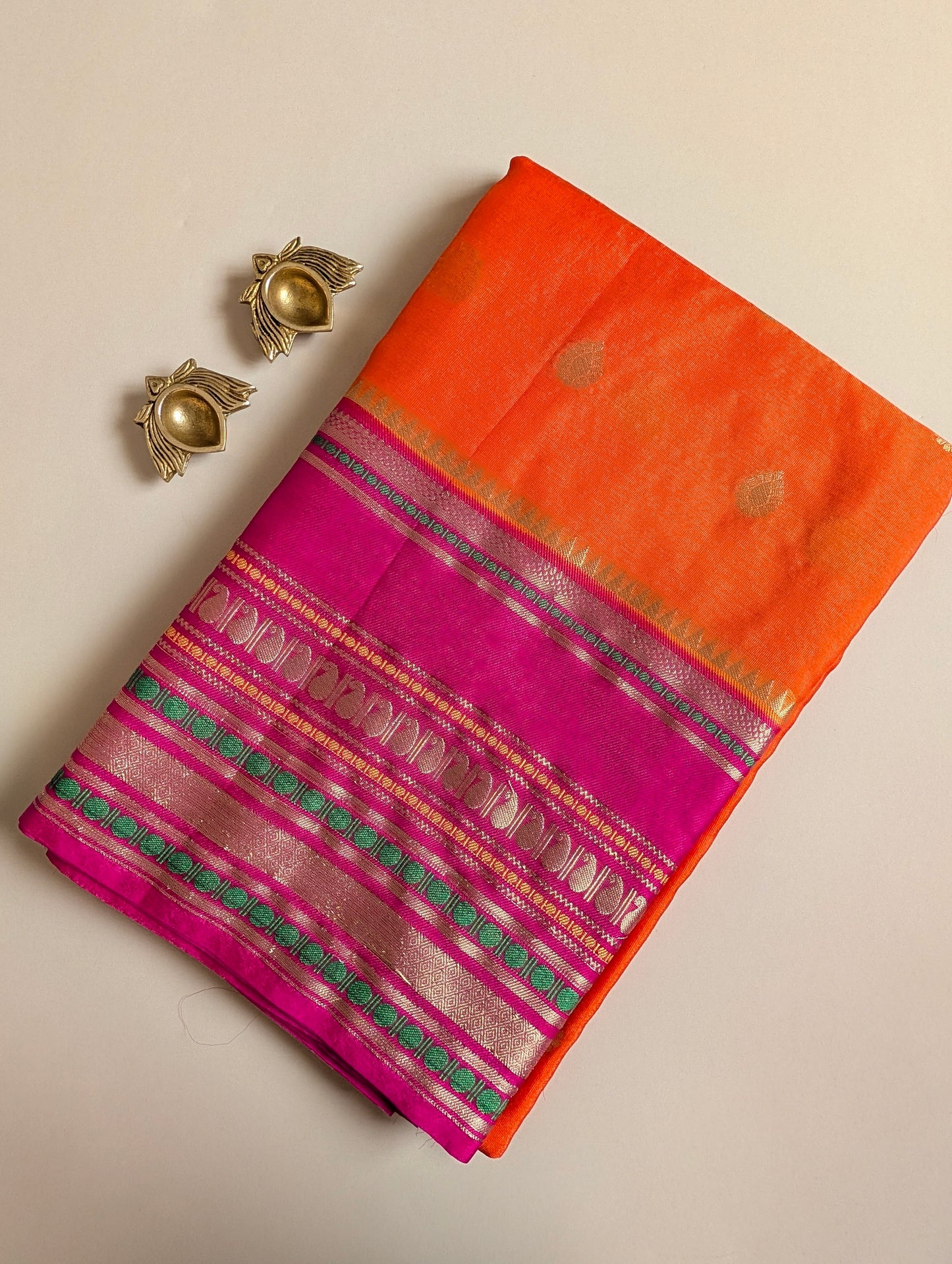 Orange and pink Banarasi Warm Silk Saree