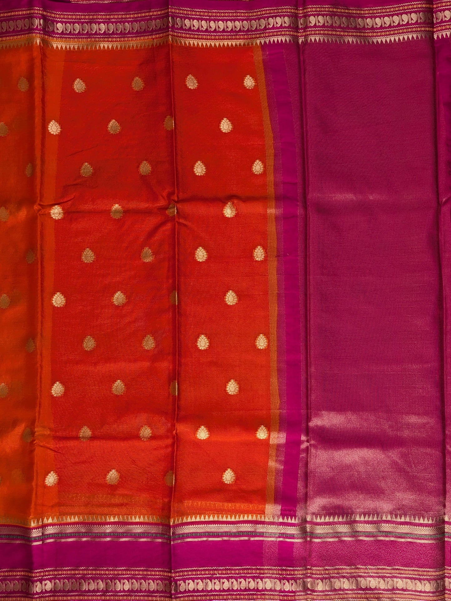 Orange and pink Banarasi Warm Silk Saree