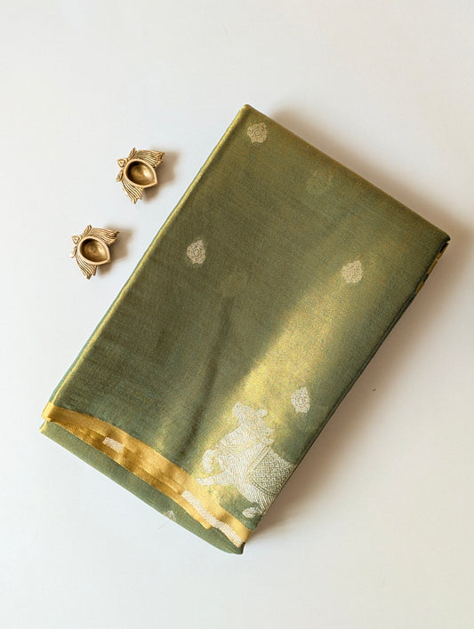Dark Green Pichwai Semi Tissue Silk saree