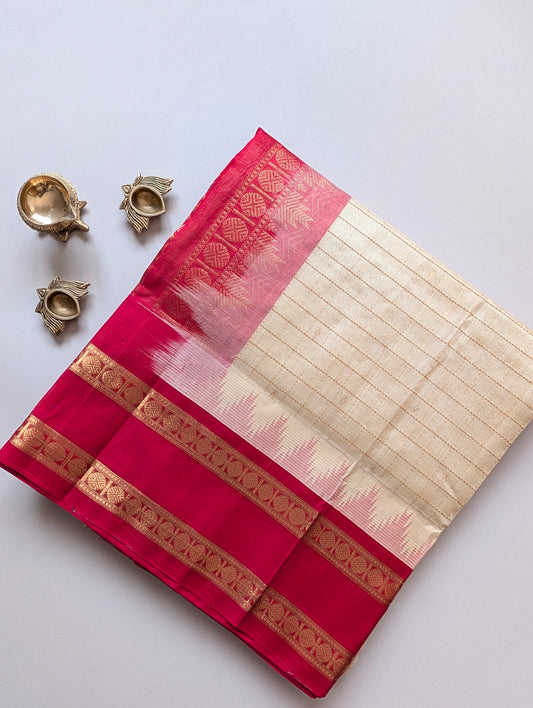 Cream with Red Rettapet border Koravi Pure Kanchi silk cotton