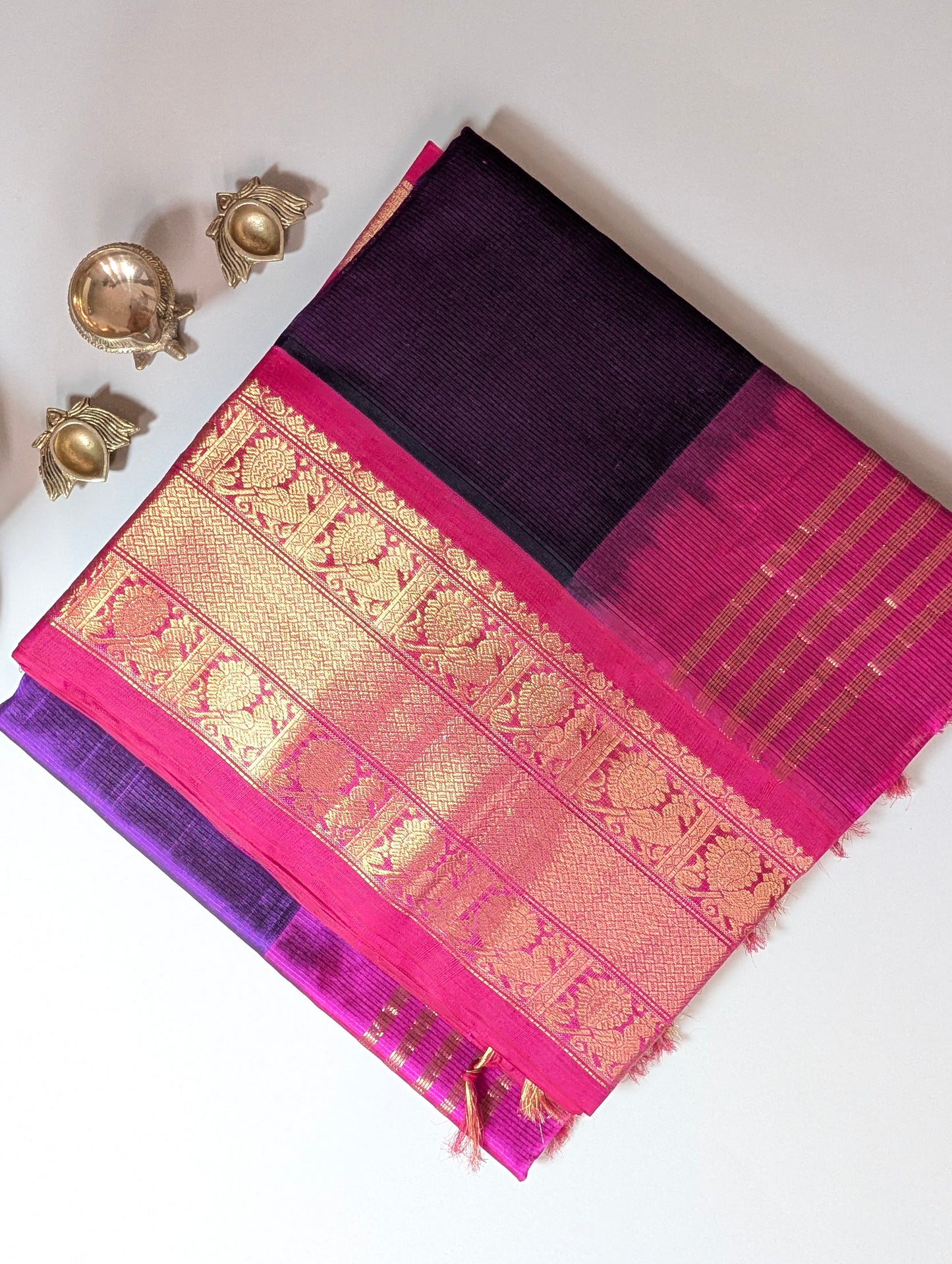 Purple with Pink Koravi Grand border Pure Kanchi silk cotton