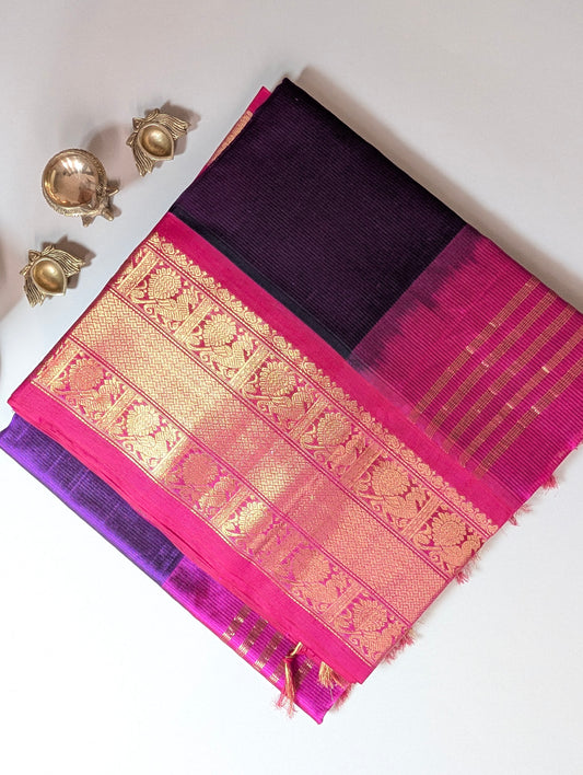 Purple with Pink Koravi Grand border Pure Kanchi silk cotton