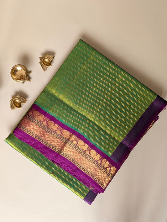 Parrot Green with Purple Koravi Pure Kanchi silk cotton