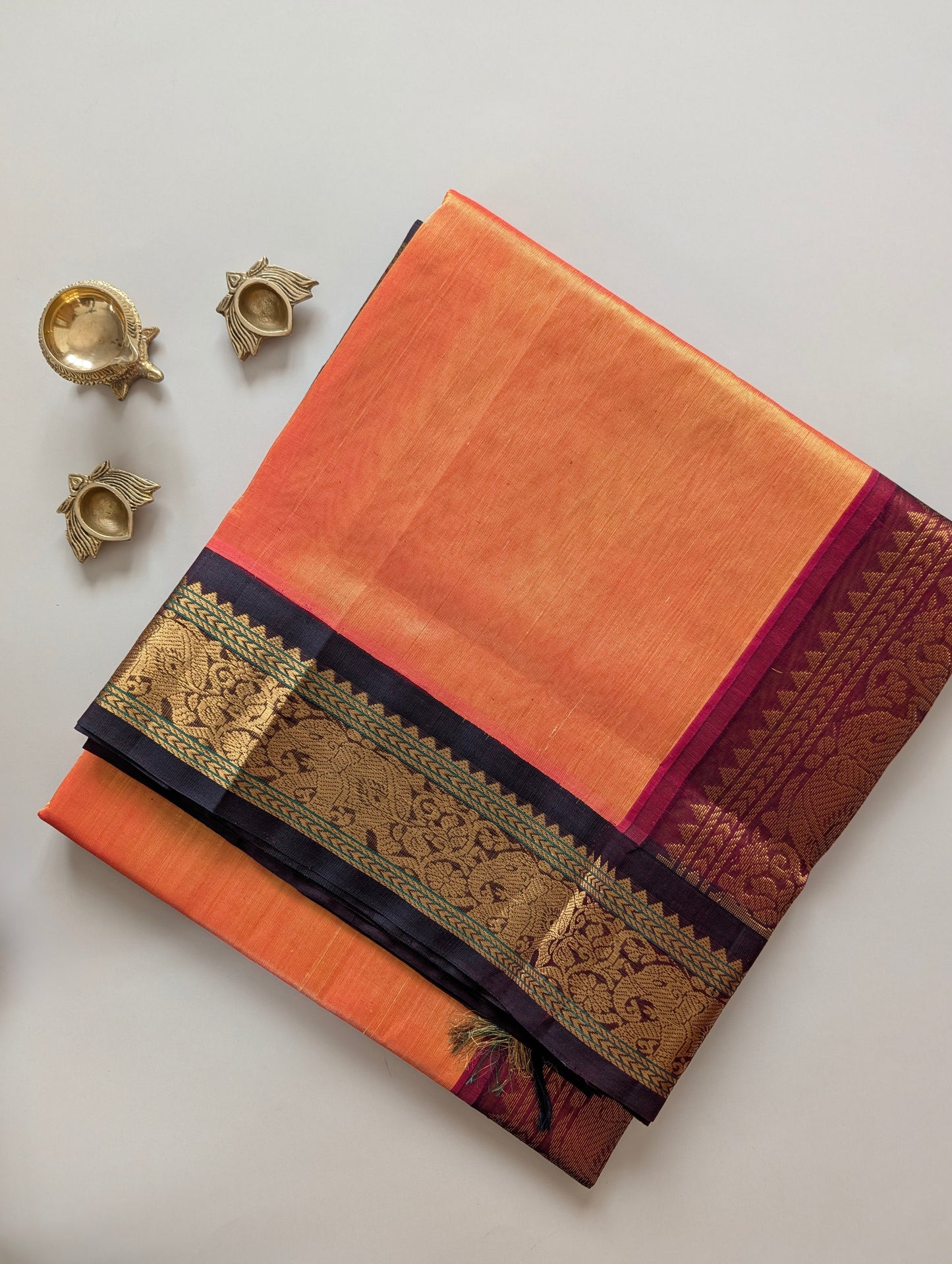 Orange with Brown Koravi Pure Kanchi silk cotton