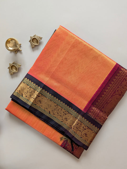 Orange with Brown Koravi Pure Kanchi silk cotton