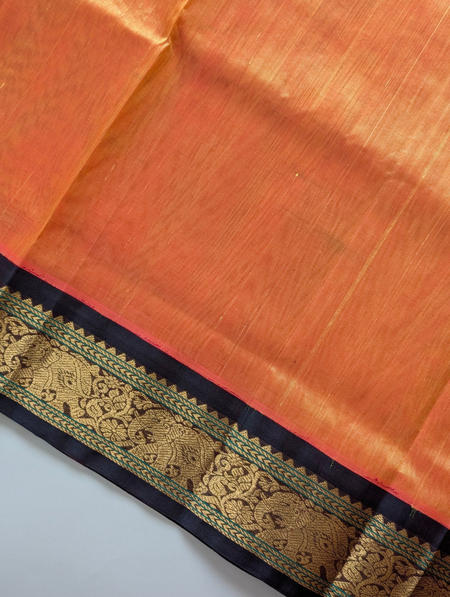 Orange with Brown Koravi Pure Kanchi silk cotton