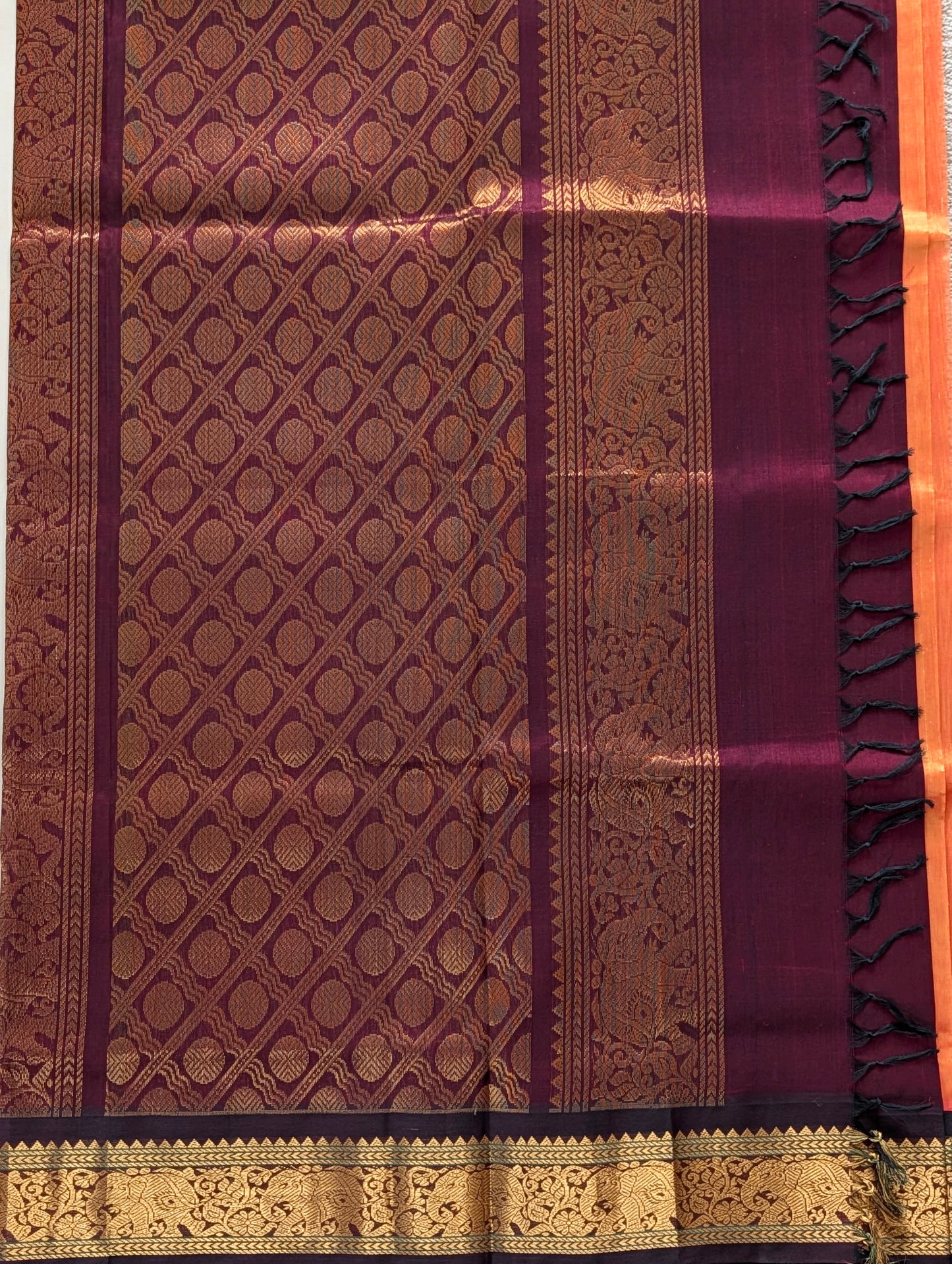 Orange with Brown Koravi Pure Kanchi silk cotton