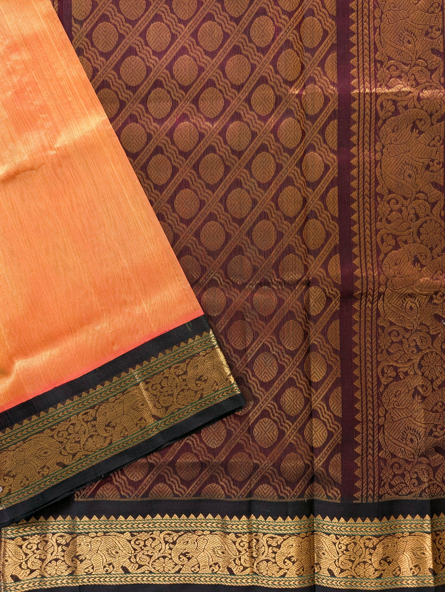 Orange with Brown Koravi Pure Kanchi silk cotton