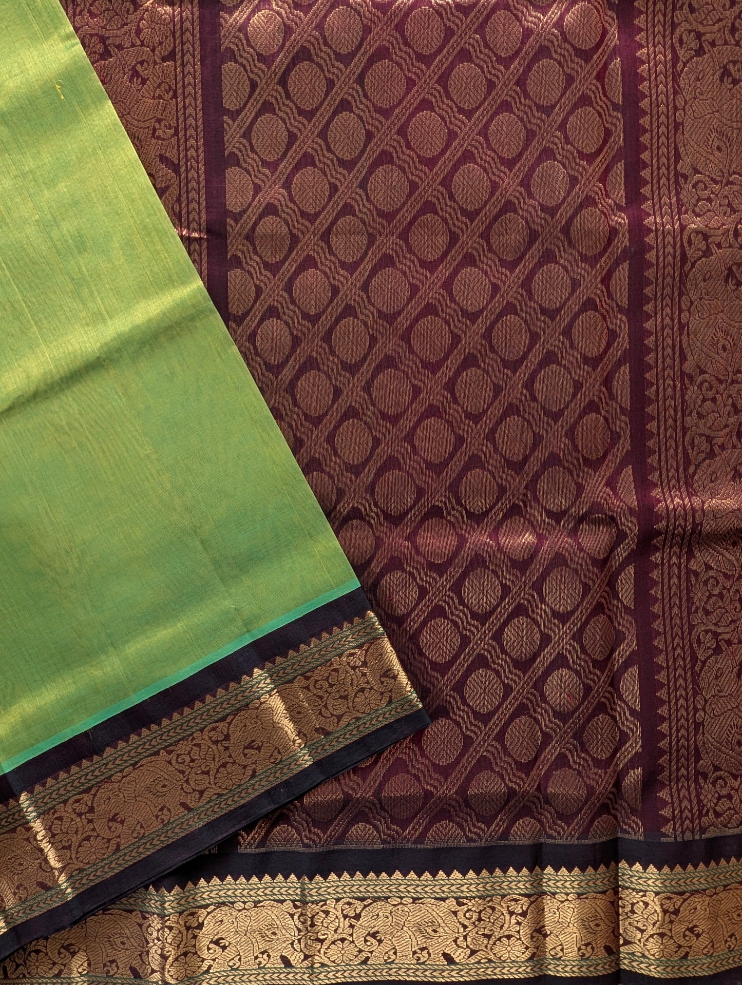 Parrot Green with Brown Koravi Pure Kanchi silk cotton