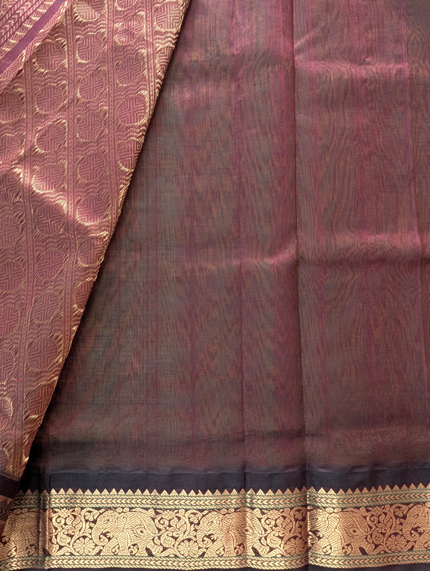 Parrot Green with Brown Koravi Pure Kanchi silk cotton