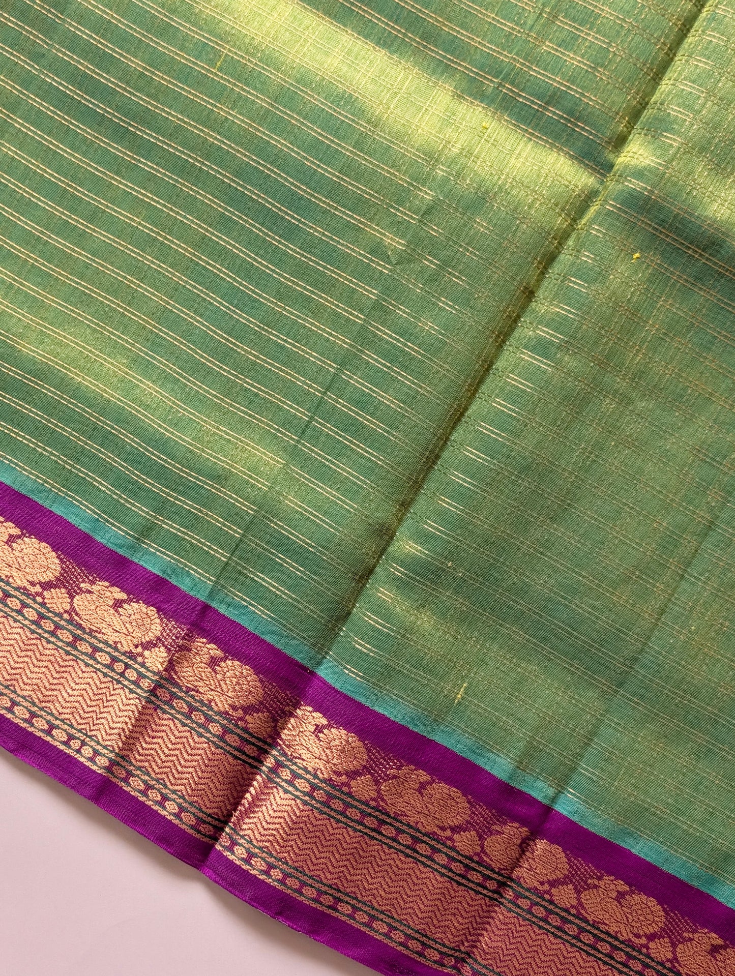 Parrot Green with Purple Koravi Pure Kanchi silk cotton