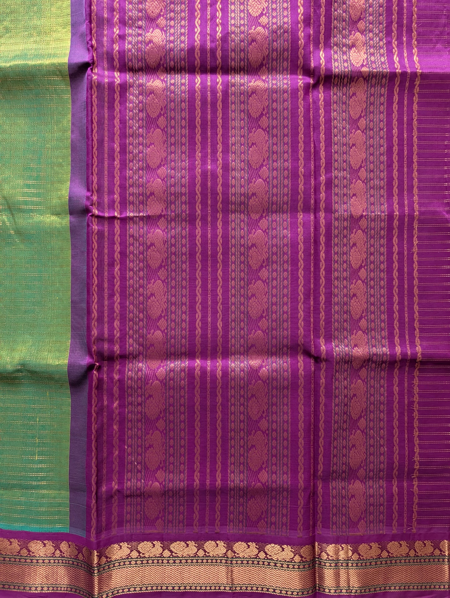 Parrot Green with Purple Koravi Pure Kanchi silk cotton