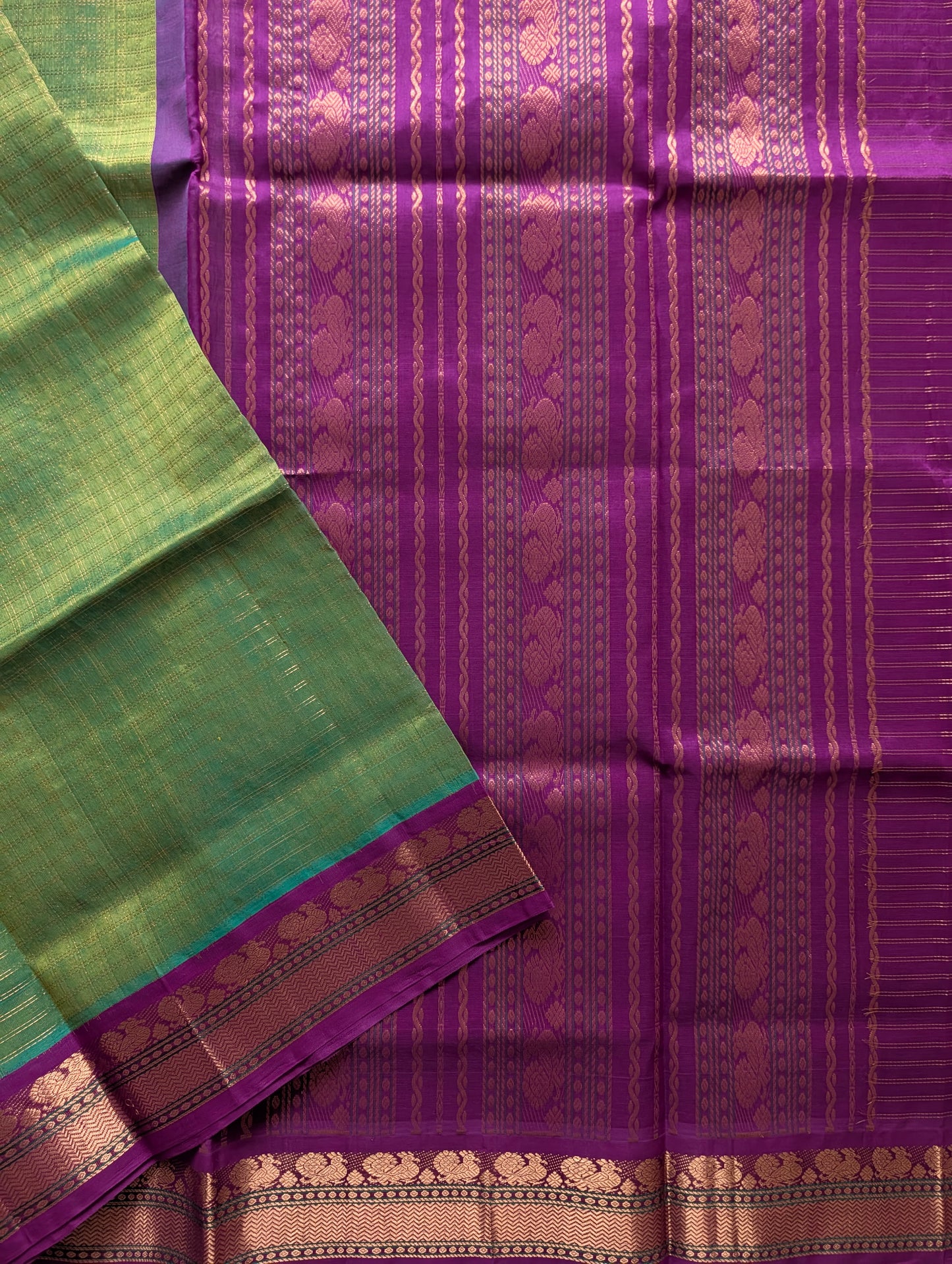Parrot Green with Purple Koravi Pure Kanchi silk cotton