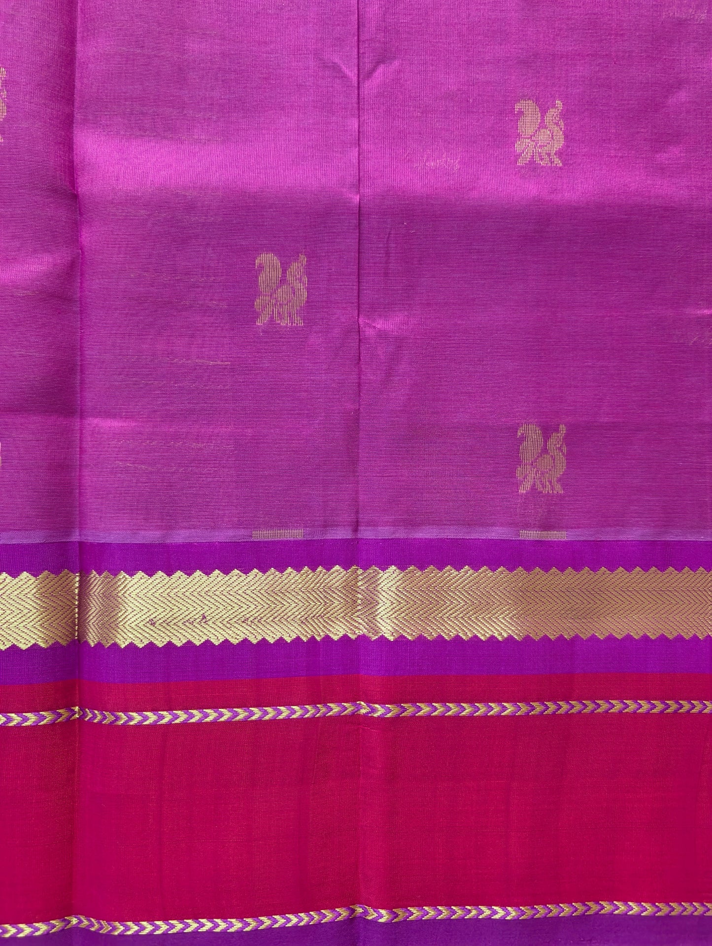 Pink with Red Peacock Big Border Pure Kanchi Silk Cotton