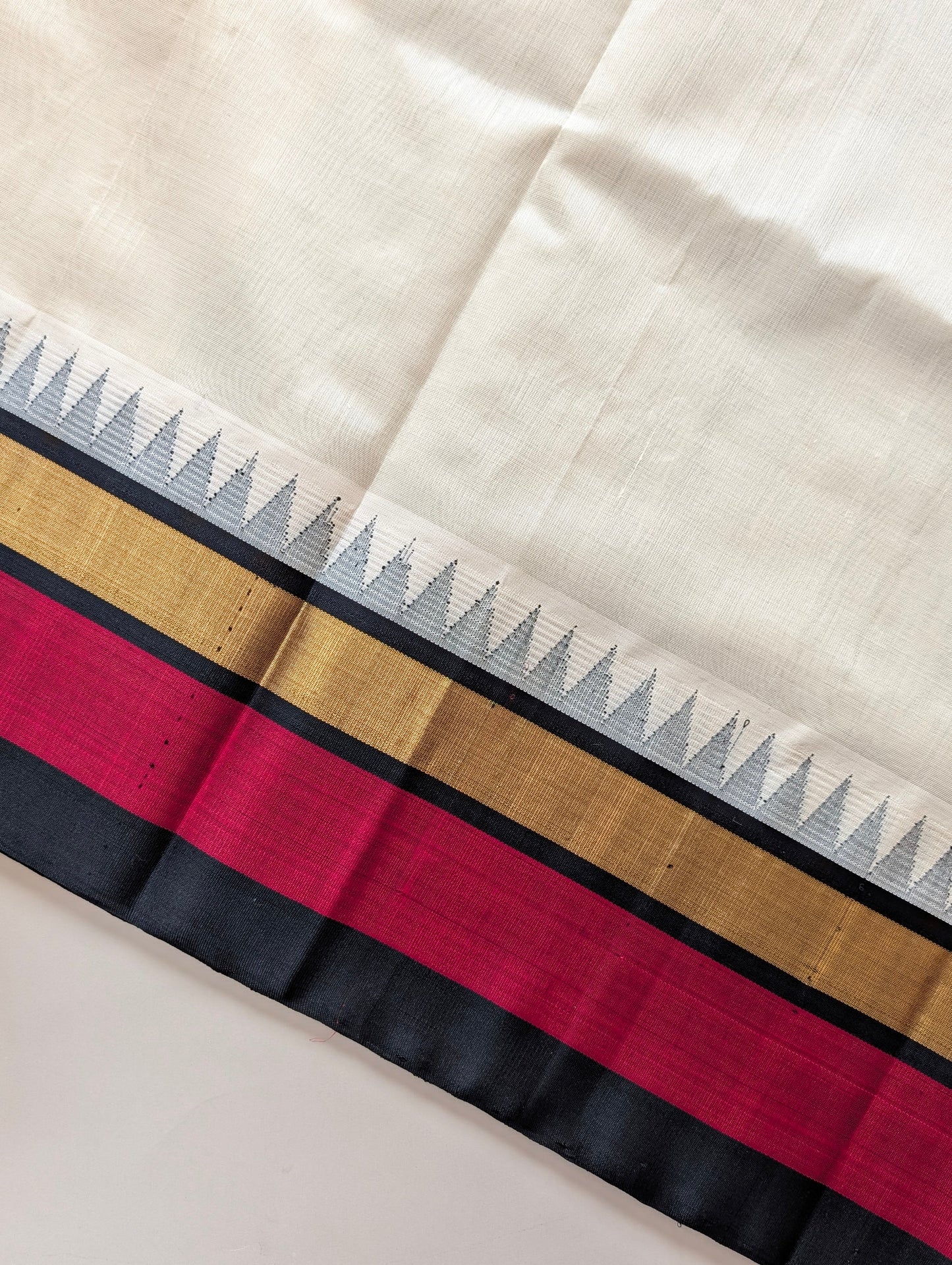 White with Black temple border Pure Kanchi Silk Cotton