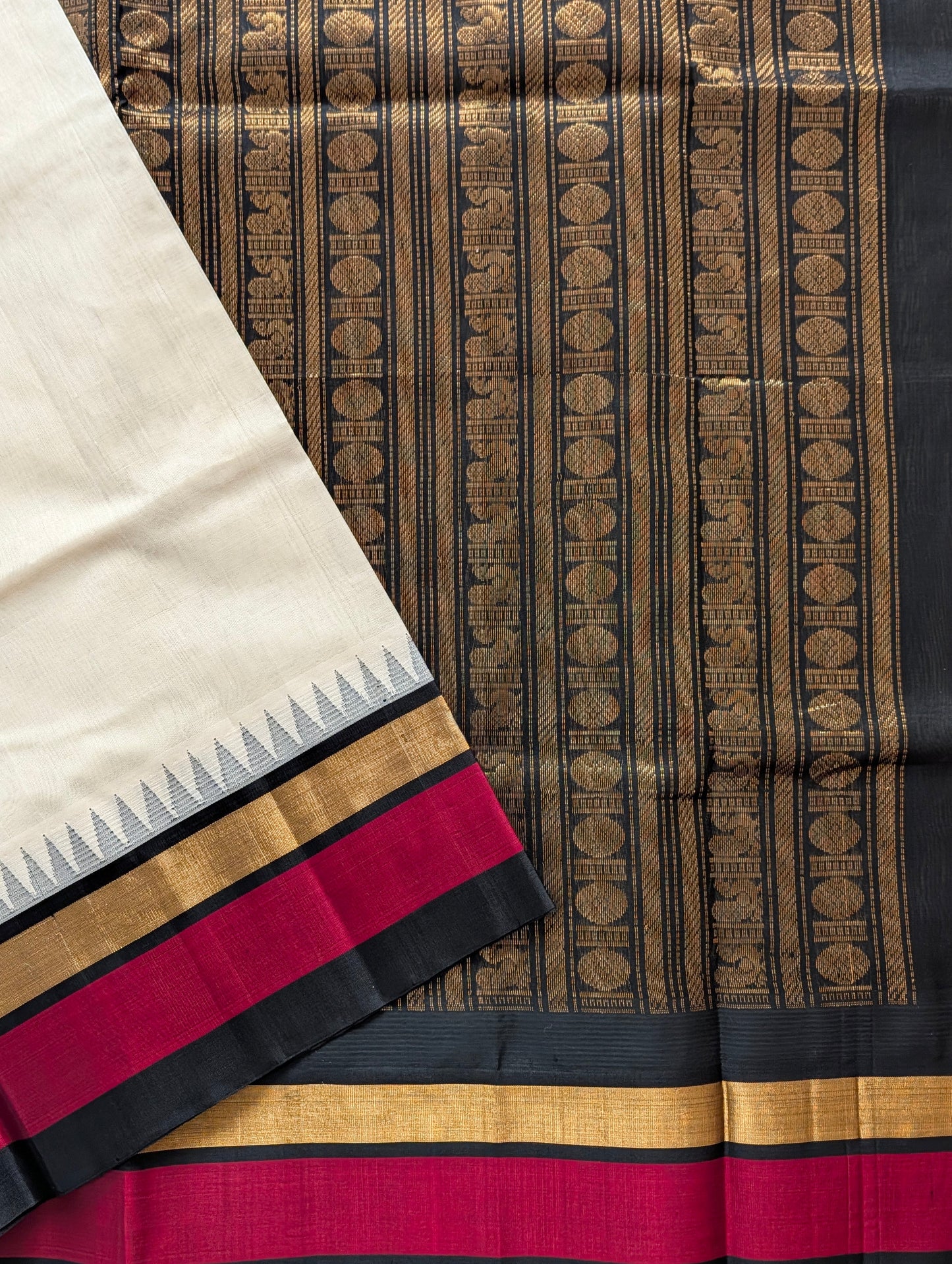 White with Black temple border Pure Kanchi Silk Cotton