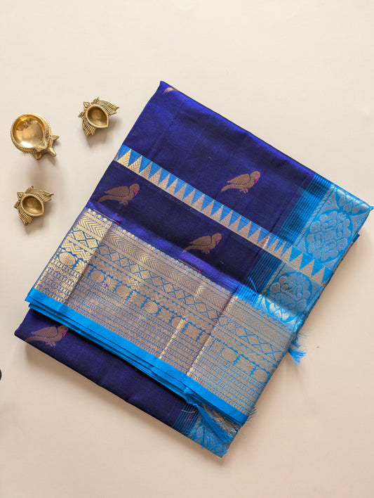 Royal Blue with sky Blue Koravi Pure Kanchi silk cotton
