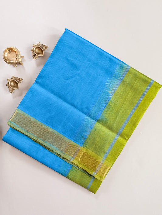 Cyan Blue with Parrot green Pure Kanchi silk cotton