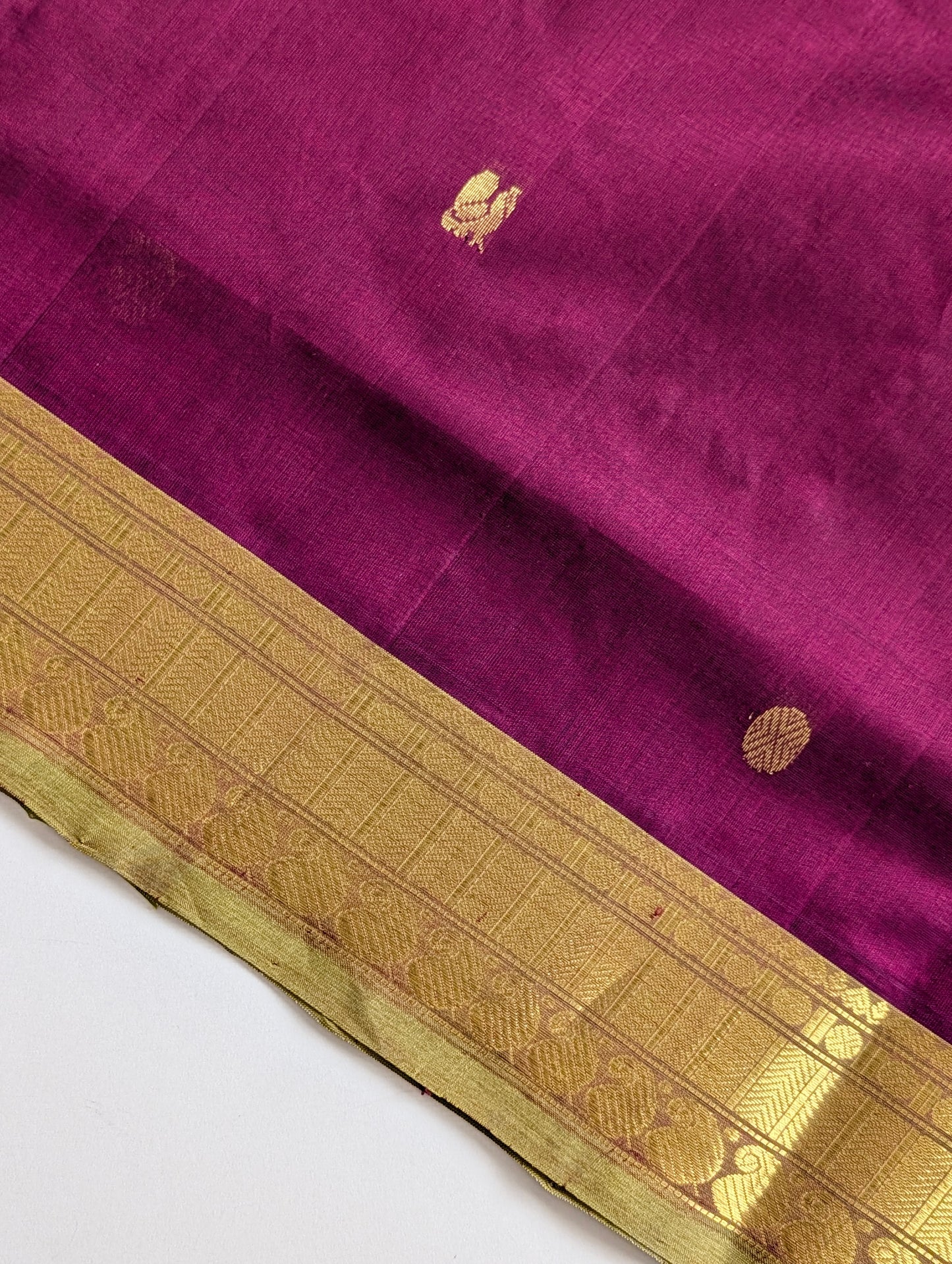 Brown with Leaf Green  Koravi Pure Kanchi silk cotton