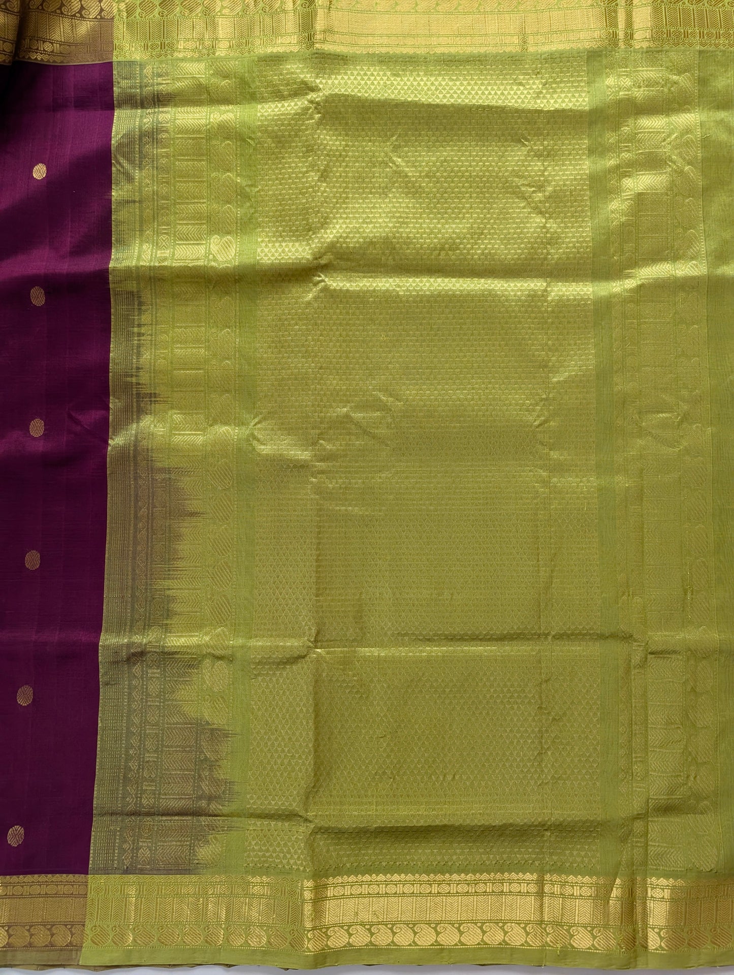 Brown with Leaf Green  Koravi Pure Kanchi silk cotton