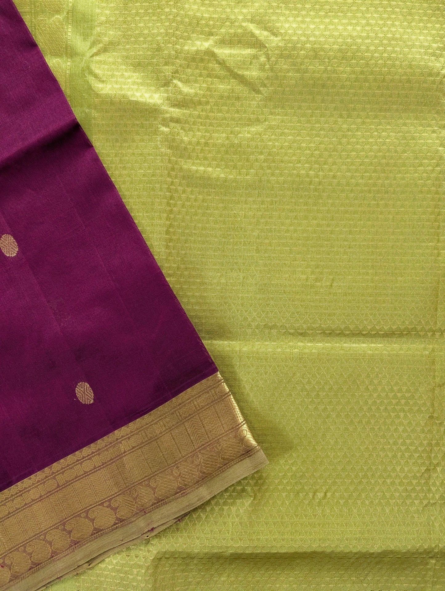 Brown with Leaf Green  Koravi Pure Kanchi silk cotton