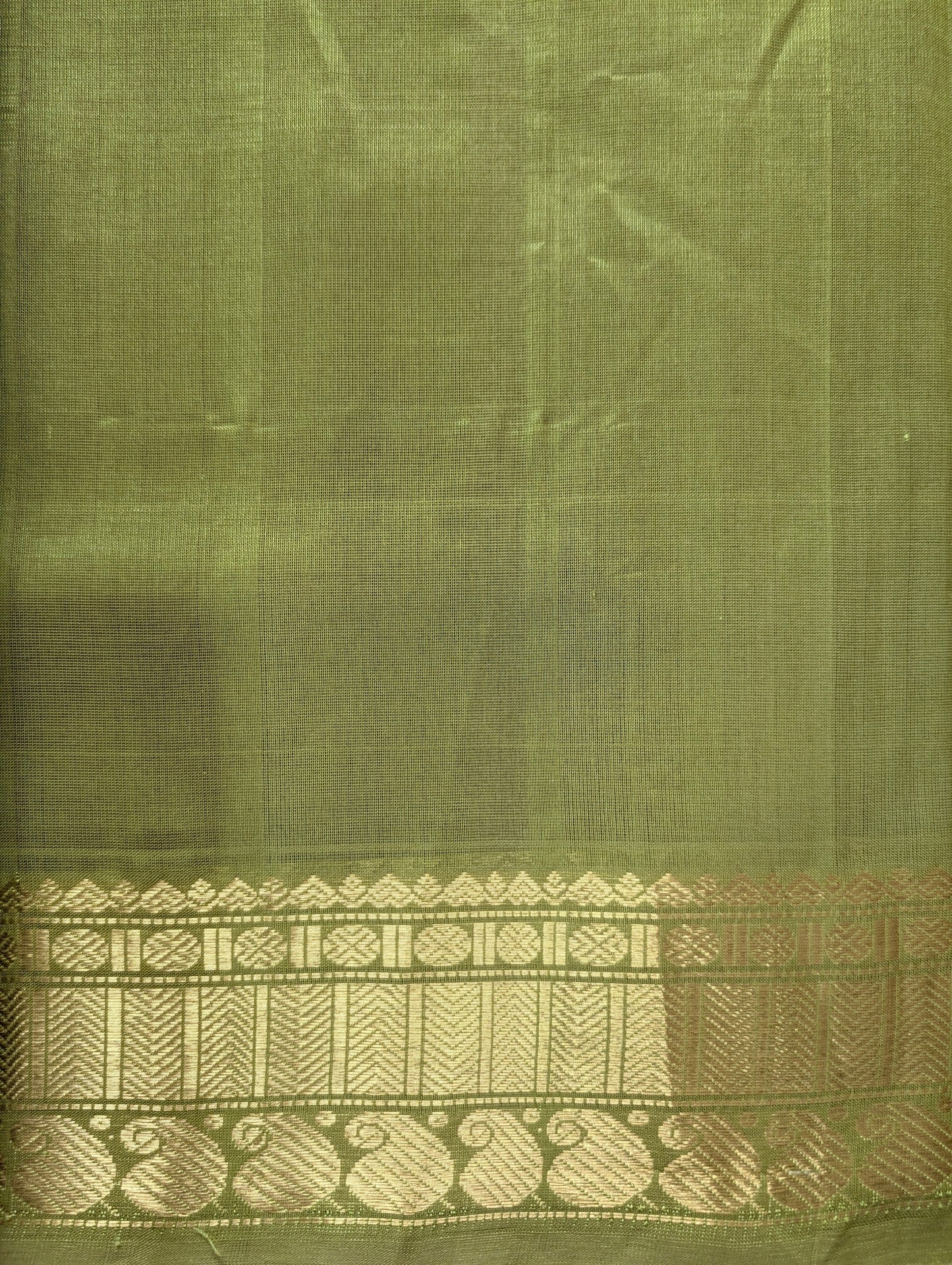Brown with Leaf Green  Koravi Pure Kanchi silk cotton