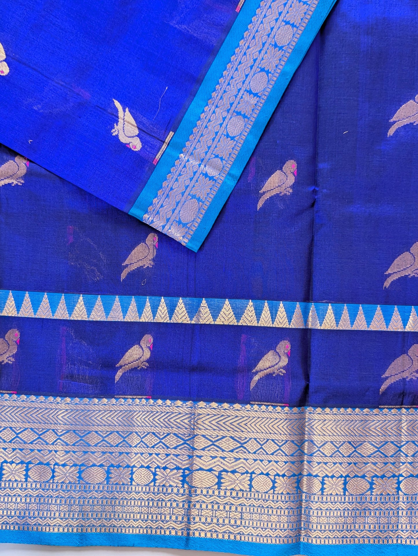 Royal Blue with sky Blue Koravi Pure Kanchi silk cotton