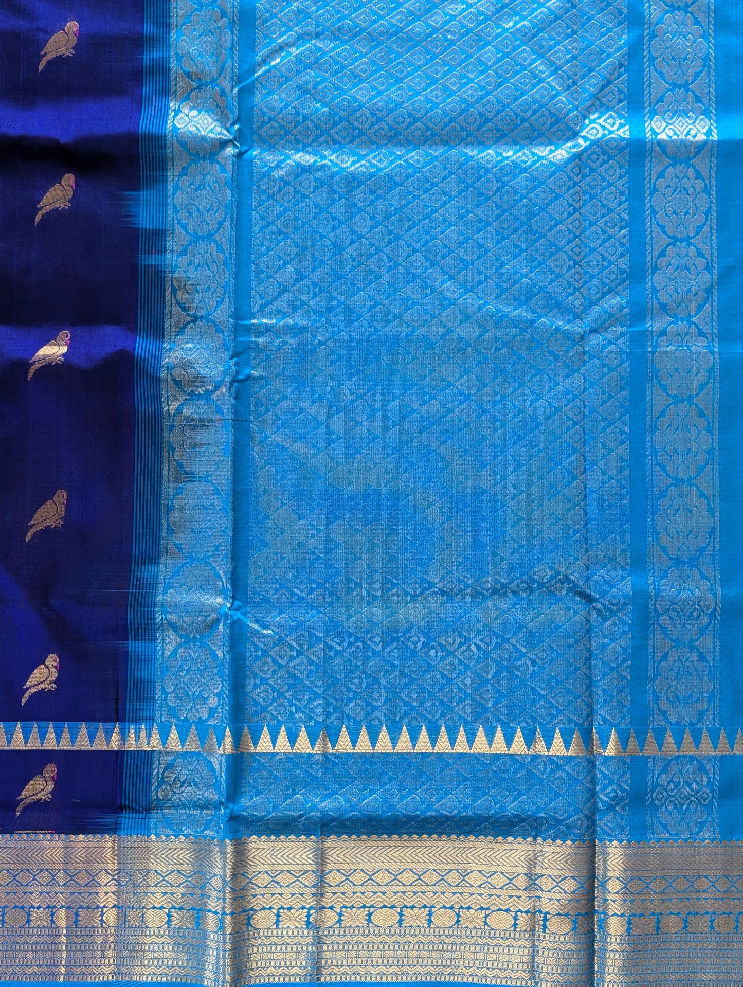Royal Blue with sky Blue Koravi Pure Kanchi silk cotton