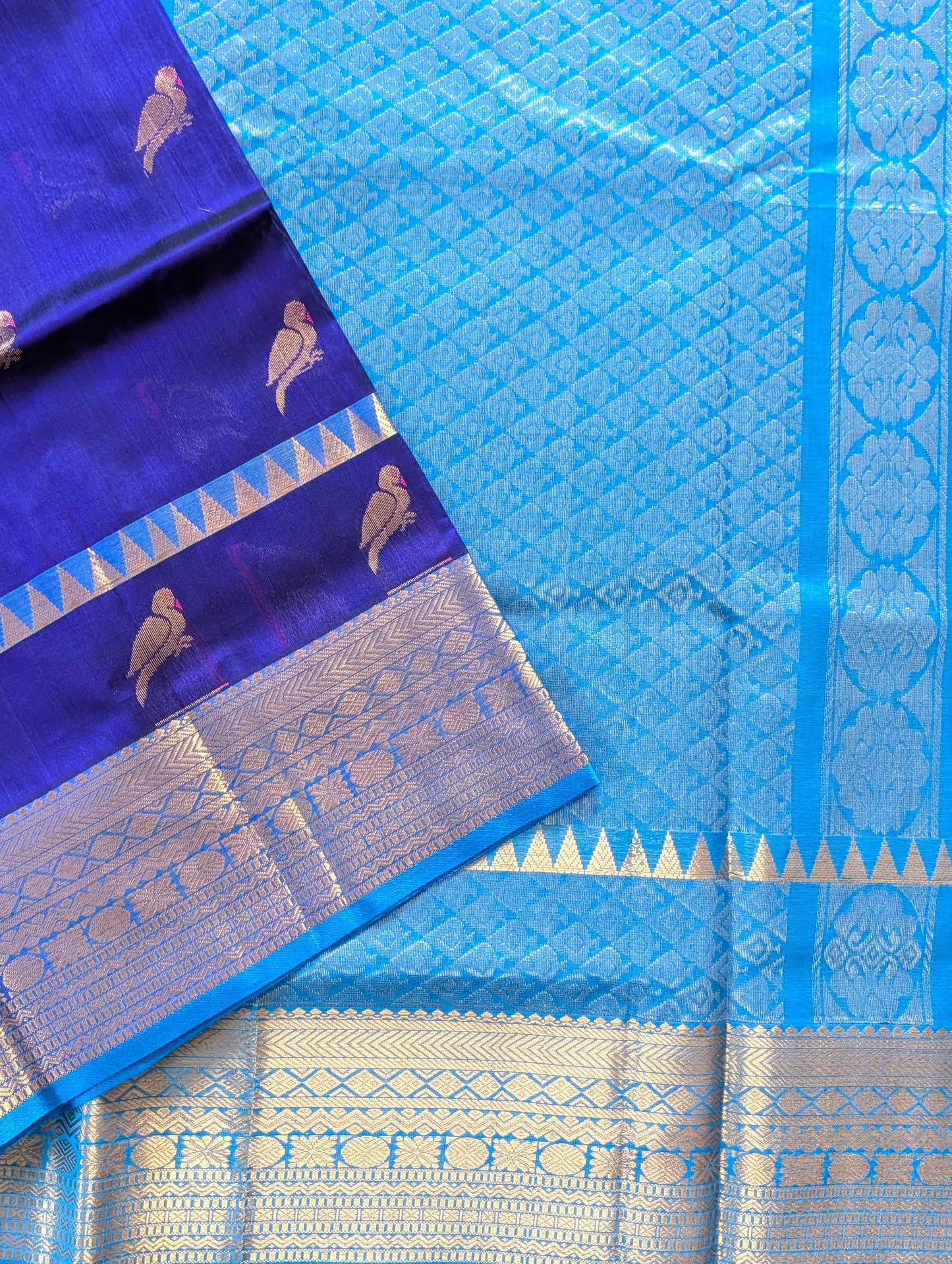 Royal Blue with sky Blue Koravi Pure Kanchi silk cotton