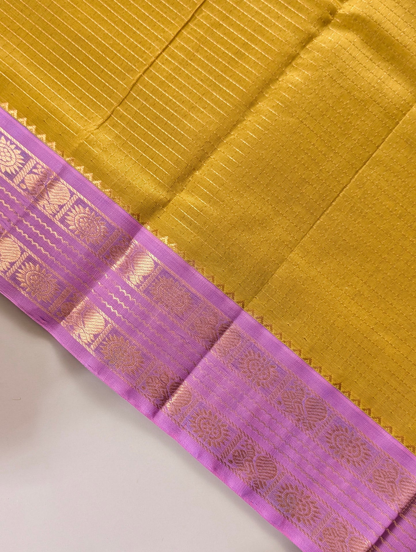 Yellow with Lavender pure Kanchi silk cotton