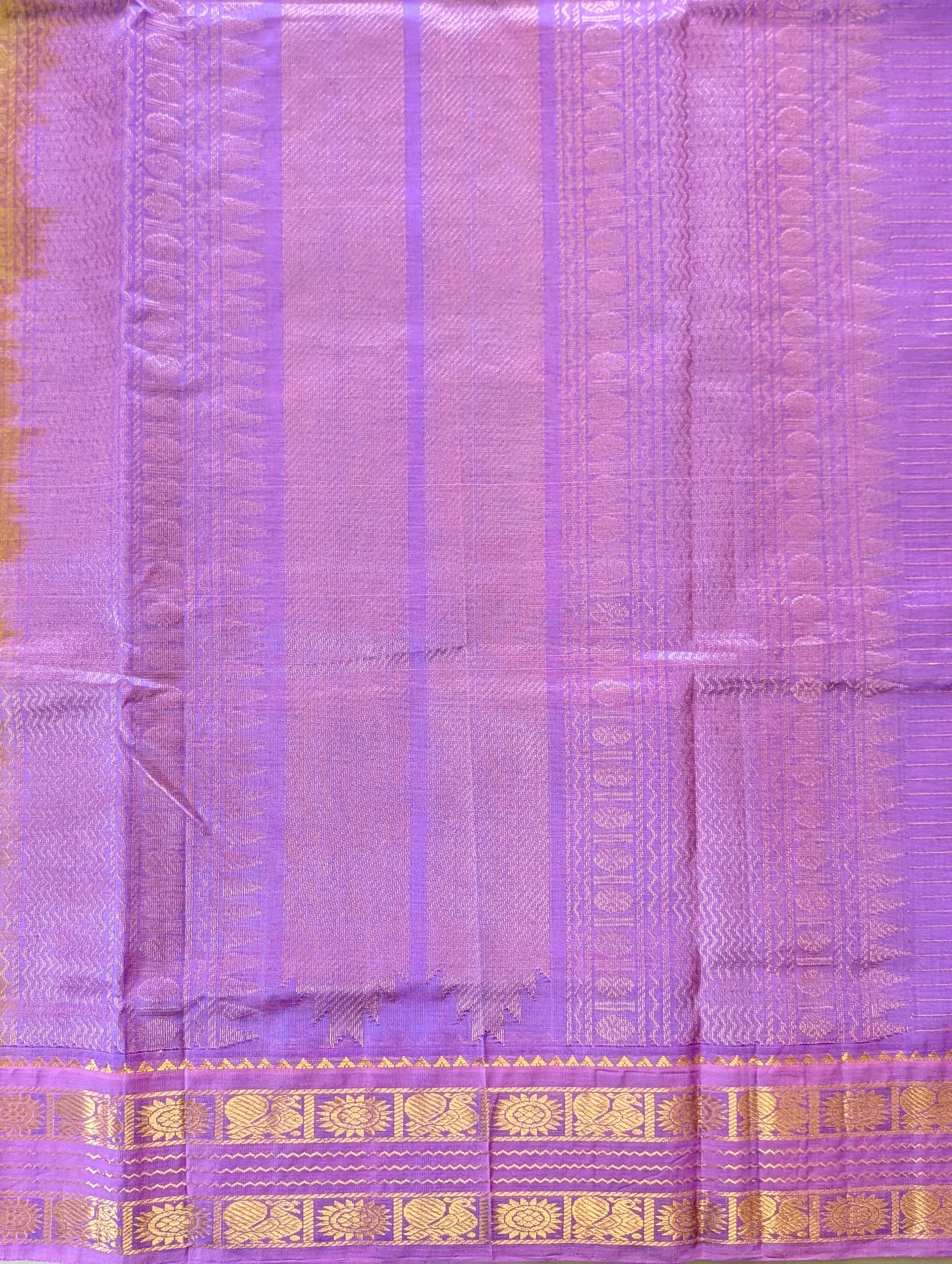 Yellow with Lavender pure Kanchi silk cotton