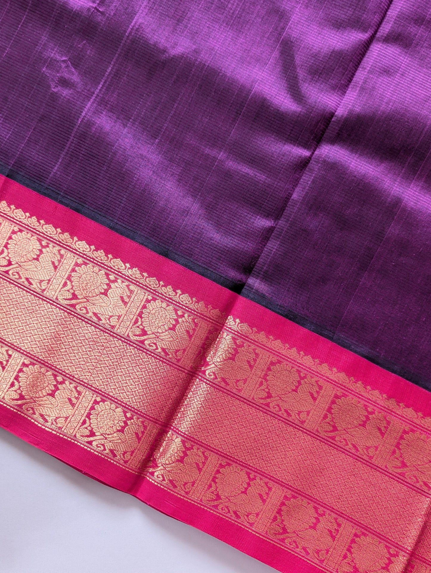 Purple with Pink Koravi Grand border Pure Kanchi silk cotton